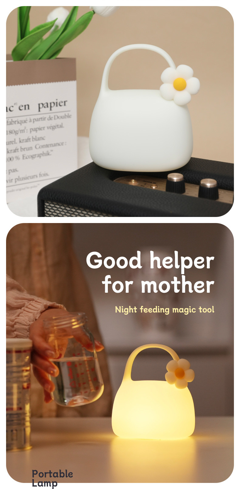 DIY Creative Gift Handbag Silicone Clapping Lamp With Time Bedside Decoration Atmosphere Sleeping Night Light