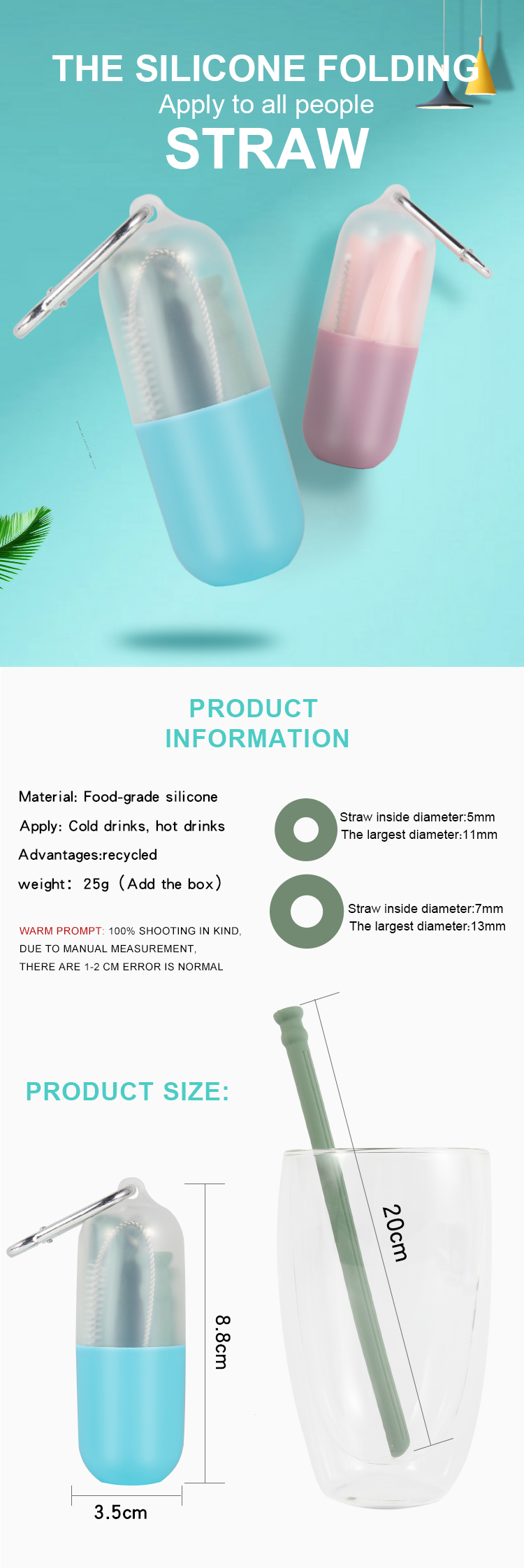 FDA Silicone Kitchen Product Collapsible Silicone Drinking Straw