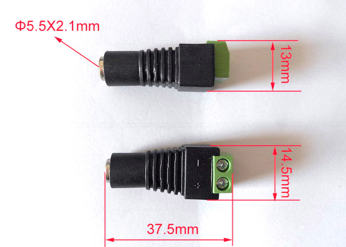 CCTV Camera Dc Female Power Connector , Female Plug Connector With Terminal Block
