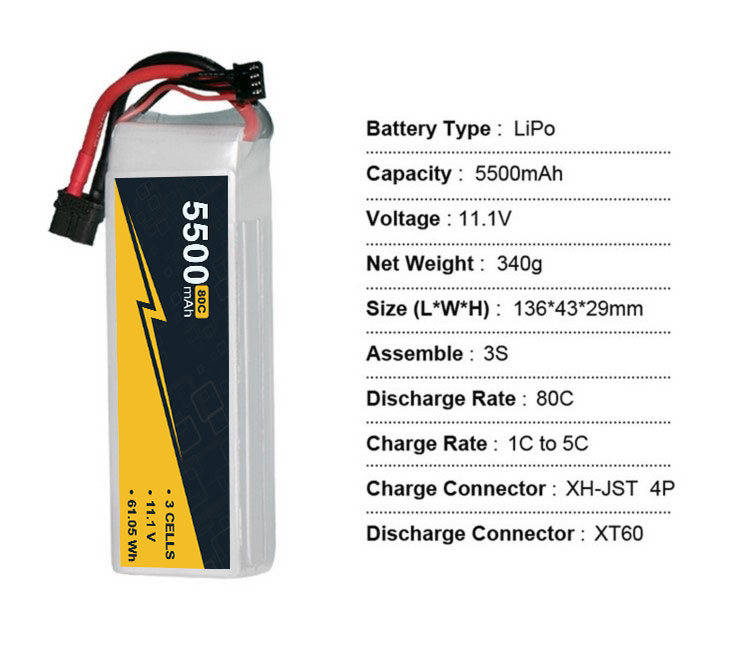 5500mAh 3s 11.1v 80C FPV Drone Battery
