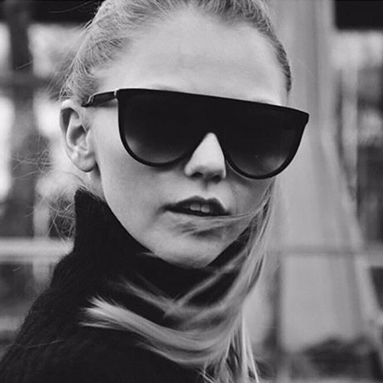 Vintage Retro BSCI Flat Top Sunglasses Thin Shadow Luxury Designer Large Black Shades