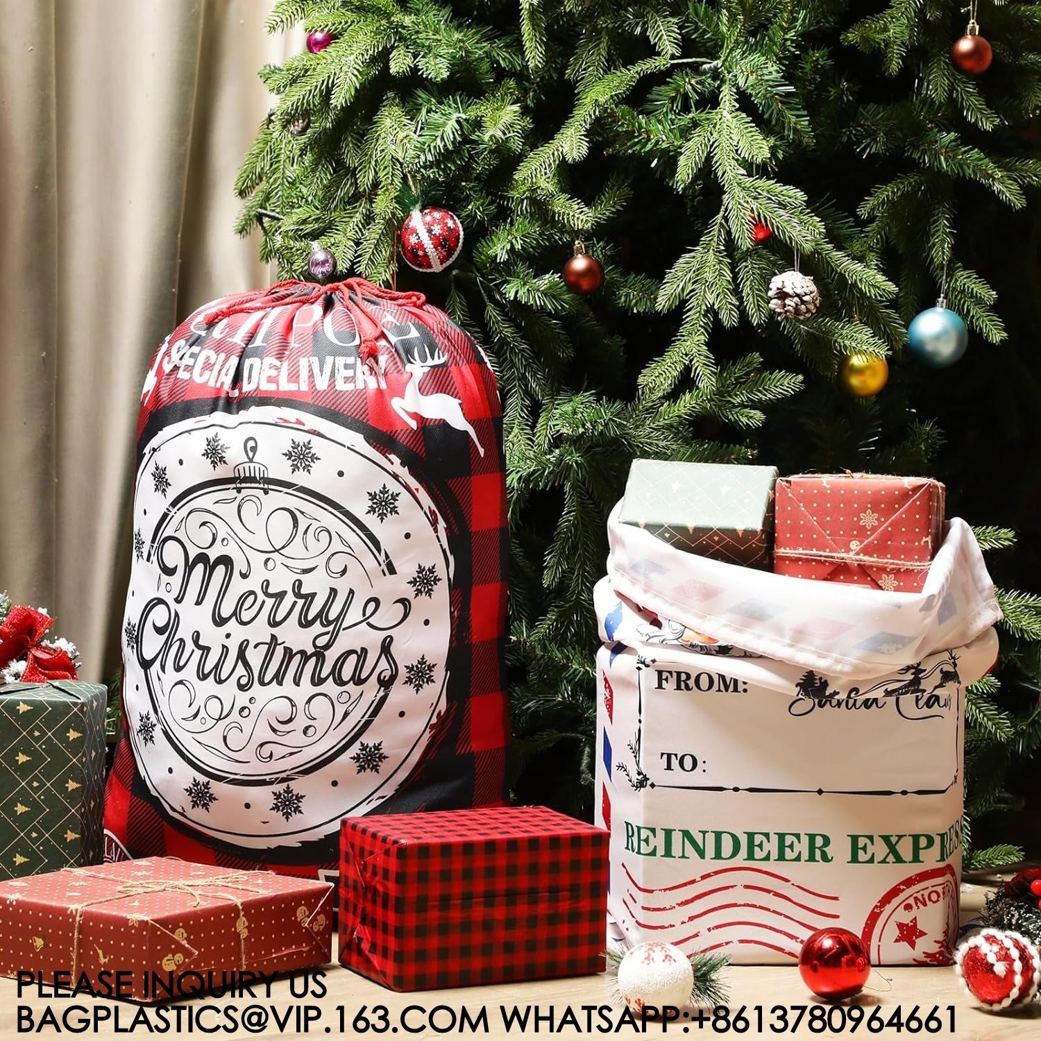 Santa Large Sacks Bulk Christmas Drawstring Gift Bags Reusable 20 X 28 In Polyester Santa Delivery Bags Large