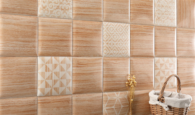 Light Yellow 152x152mm Wood Grain Bread Wall Tiles For Background And Countertop, White Body ISO9001