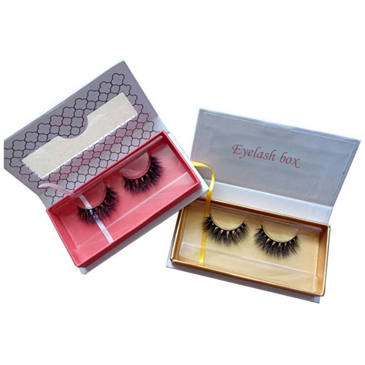 custom red pvc window eyelash gift box with foil stamping logo Luxury eyelash box with ribbon clousure