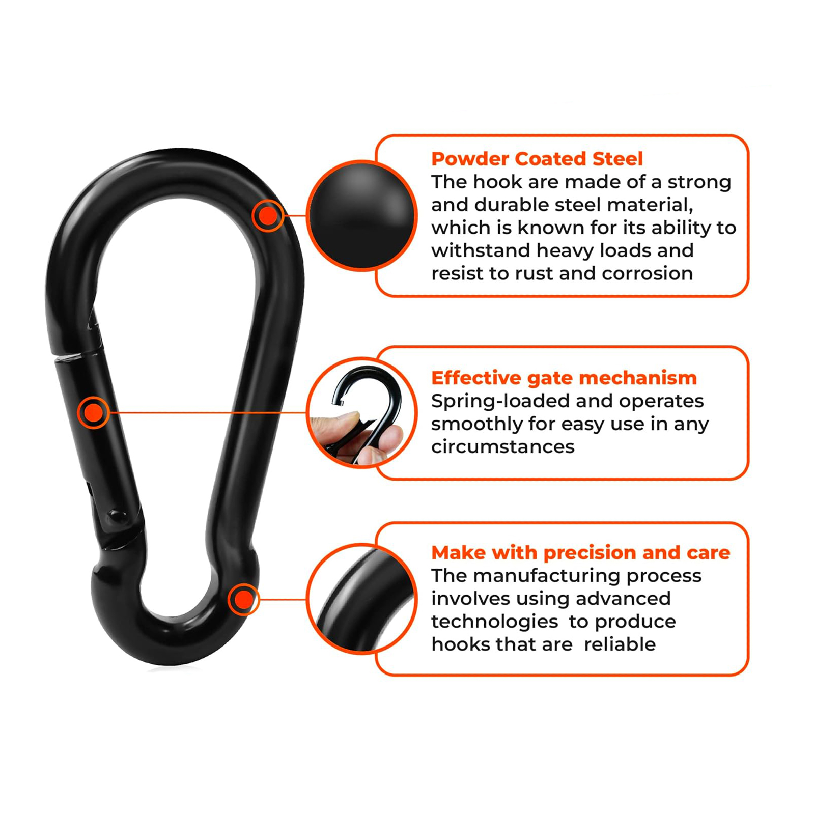 OEM Black Oxide Finish Carbon Steel Snap Hook Carabiner Customizable For B2B