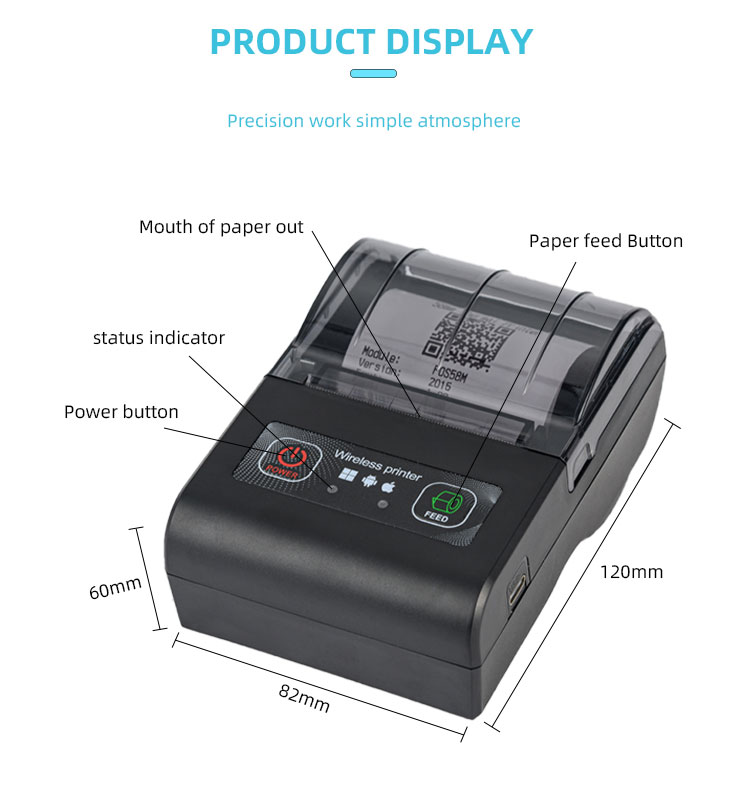 MP-58M 58MM Blue Tooth Mobile Portable USB Thermal Printer with 1- and Free Spare Parts