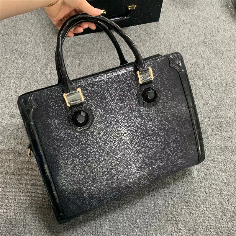 Authentic Real True Stingray Skin Businessmen Passcode Briefcase Genuine Crocodile Leather Male Top-handle Handbag