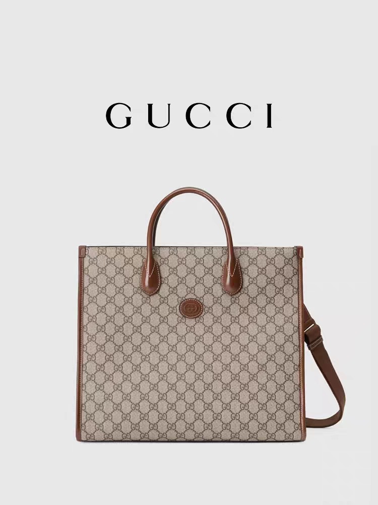 Panelled GG Supreme Print Gucci Canvas Tote Bag Shoulder Bag With Interlocking G