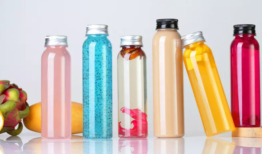 300Ml Transparent Plastic PET Bottles Juice Beverage Packaging With Screw Cap