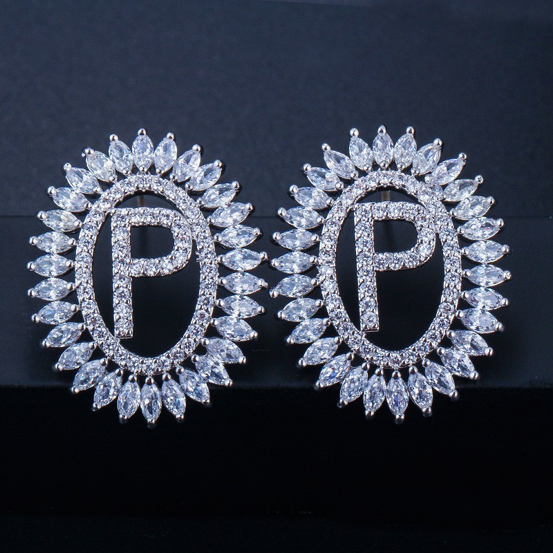 Fashion CZ Letter Earrings Jewelry Christcross-row Earrings necklace jewelry set
