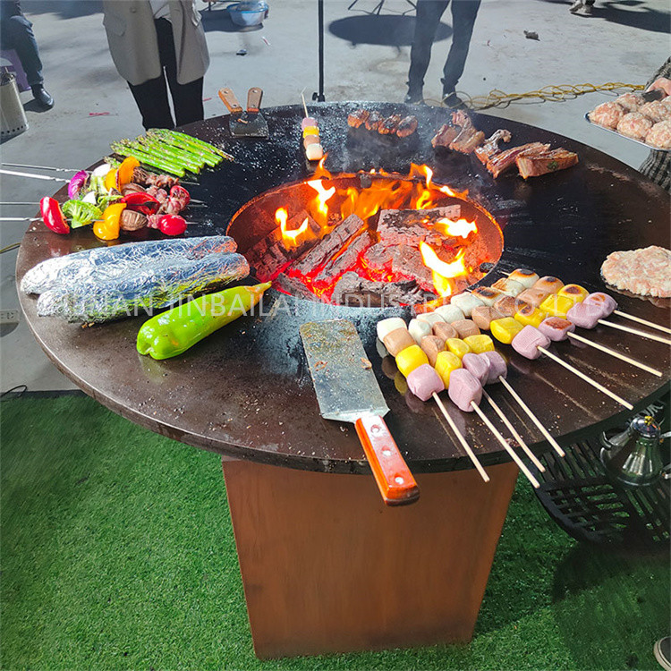 D1000mm Rusty red Corten Steel BBQ Grill Metal Barbecue Grill Outdoor Fireplace