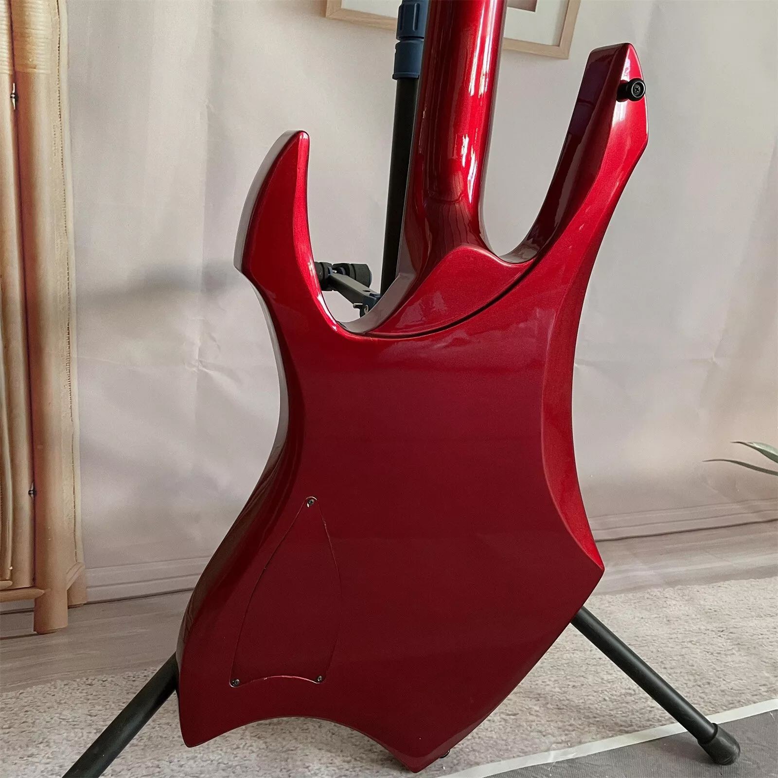 Custom Special Irregular Body Shape Transparent Red Electric Bass Guitar 4 Strings Basswood Body