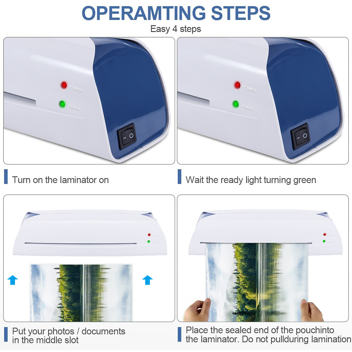 White Blue Color A4 Laminator For Photo Document Paper Menu With Release LM2008