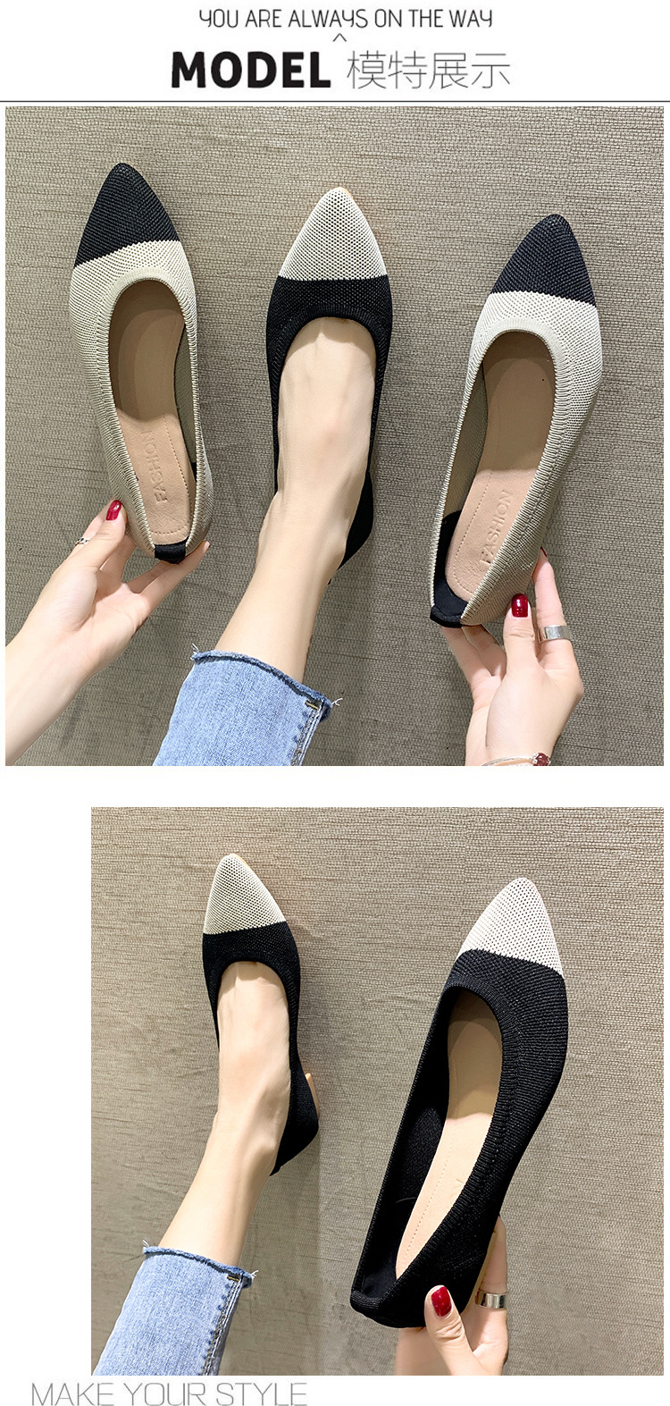 Women's New Pointed Casual Flat Shoe Lightweight Knit Breathable