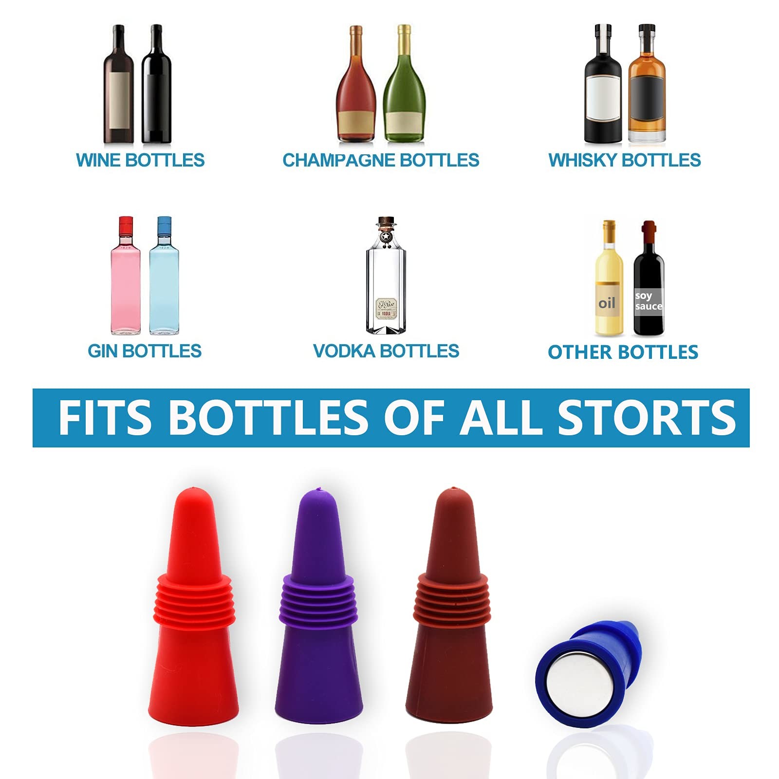 Reusable Wine Bottle Silicone Stoppers Beverage Bottle Stoppers With Grip Top To Keep Fresh