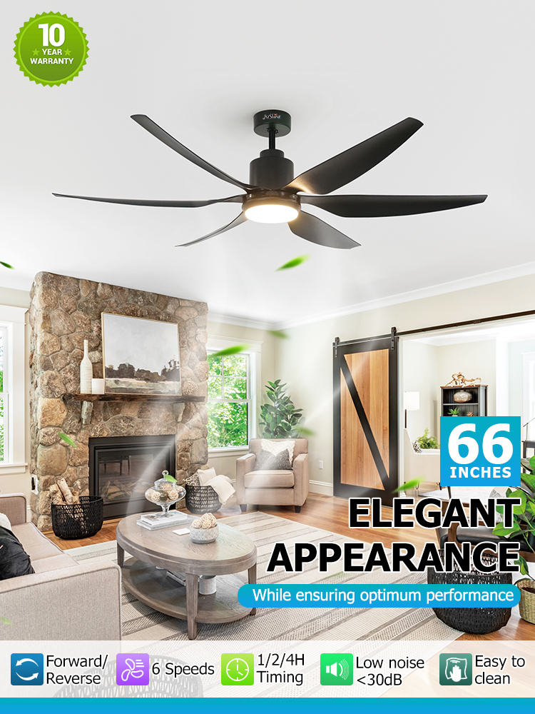 66 Inches Black Ceiling Fan Office Smart Design with LED Light and 10- from 1stshine