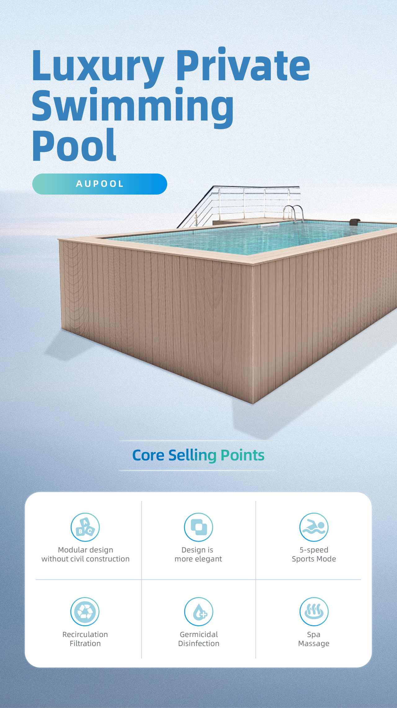 Endless Pool Shipping Container Swimming Pool with Rectangular Fiberglass Pool and Spa