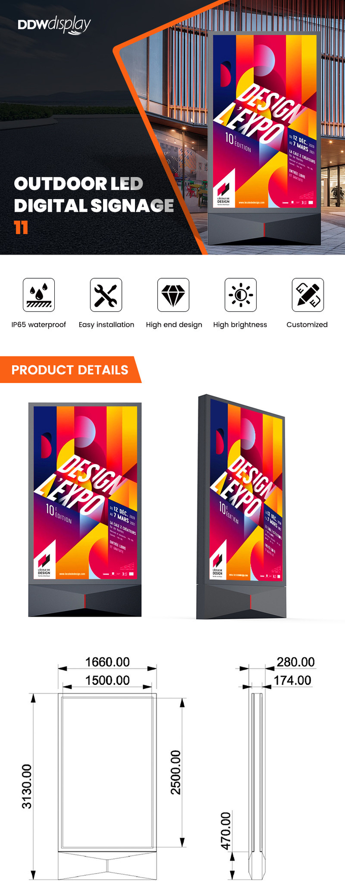 P4 P5 P6 P8 P10 10000nits IP65 waterproof 3840hz digital led signage led digital signage display