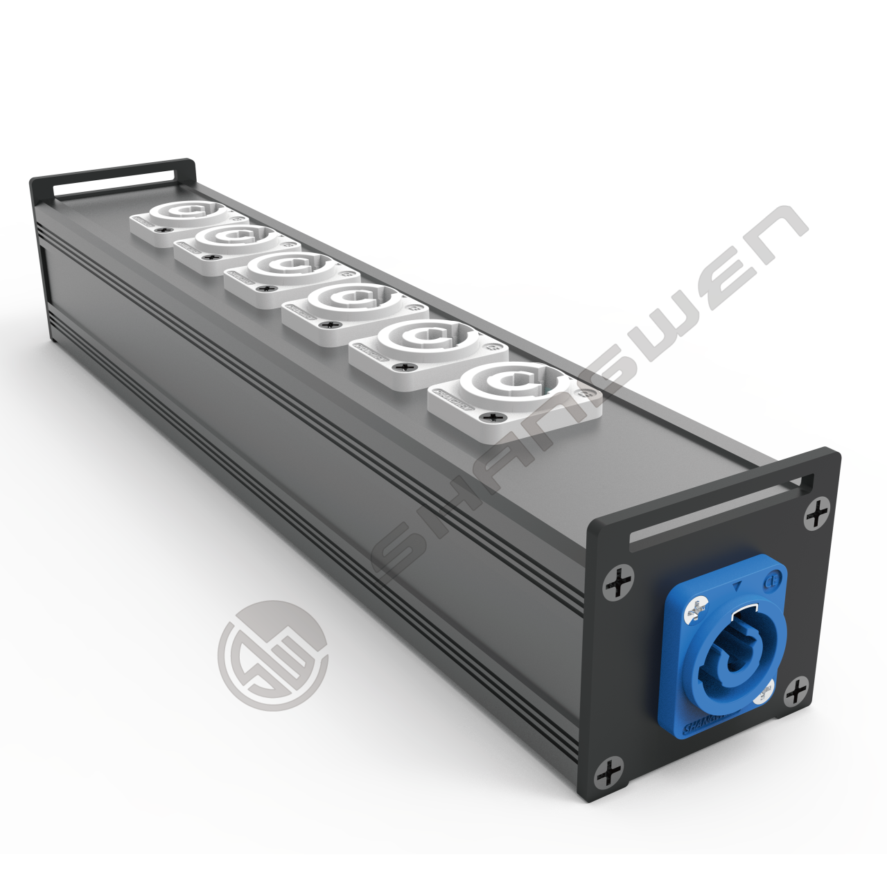 6-Port PowerCON Audio Distribution Output Box Screw-In Installation Aluminum Construction