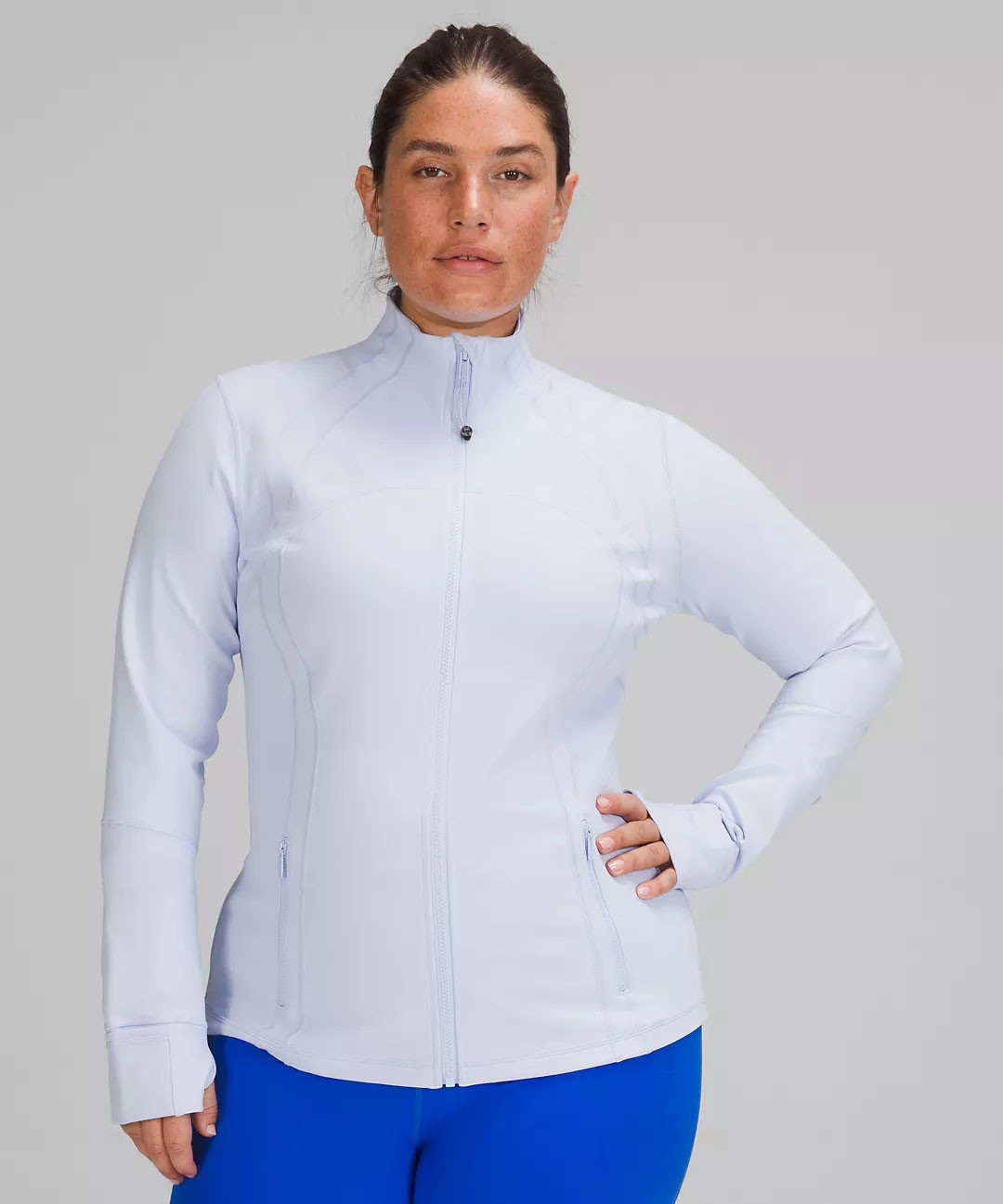 Plus Size Long Sleeve Thumb Hole Side Pocket Running Jacket Women