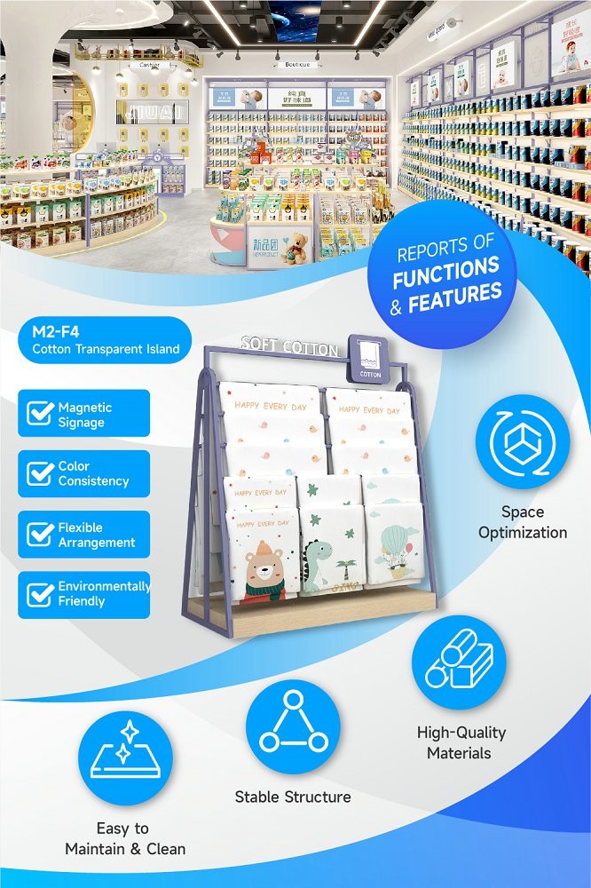 M2-F4 Maternity And Baby Store Transparent Island with Magnetic Signage and Porcelain White Acrylic Letters