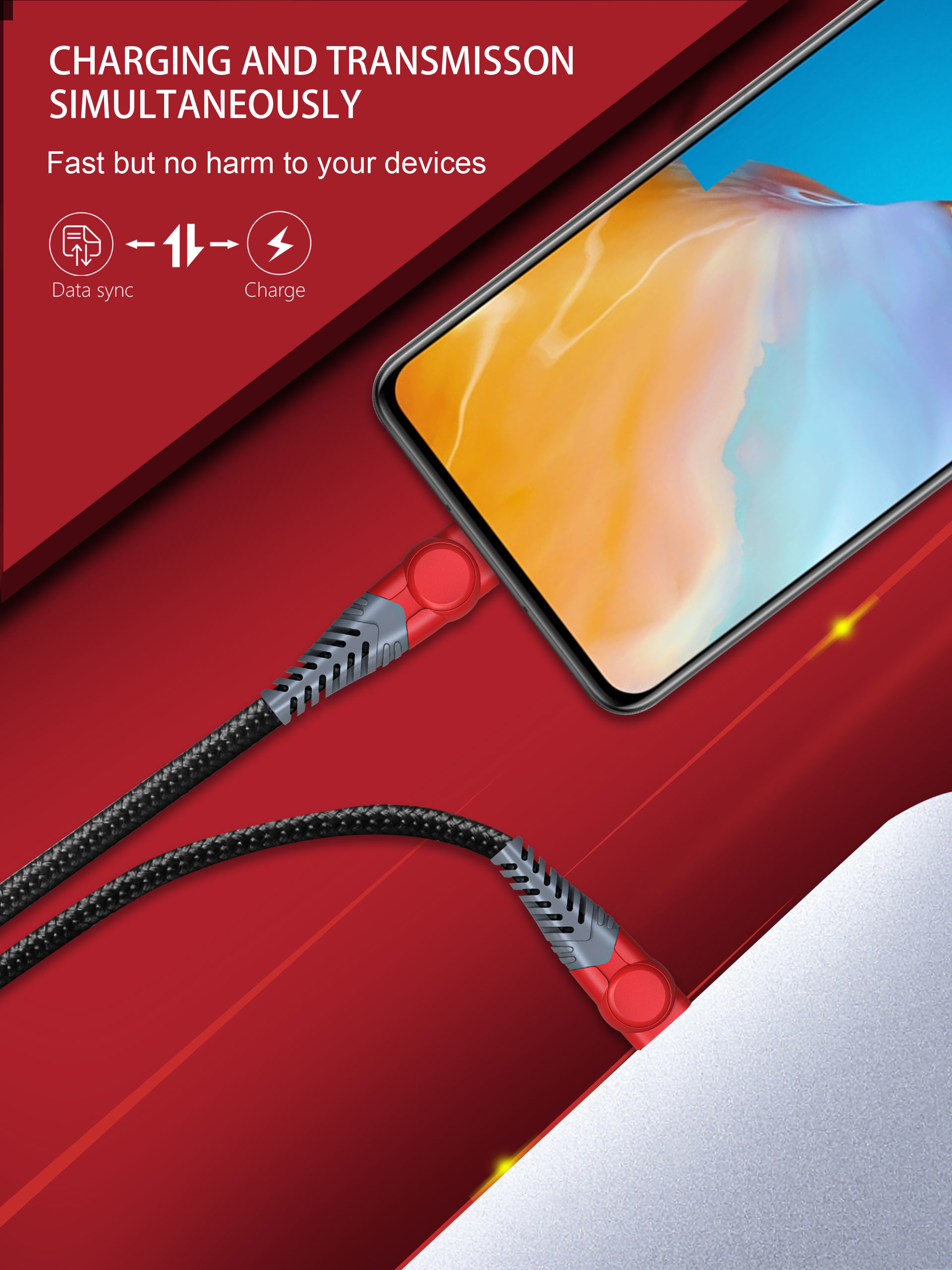3A PD 60W Kevlar 3.0 USB Type C Charging Cable Super Strong For Office