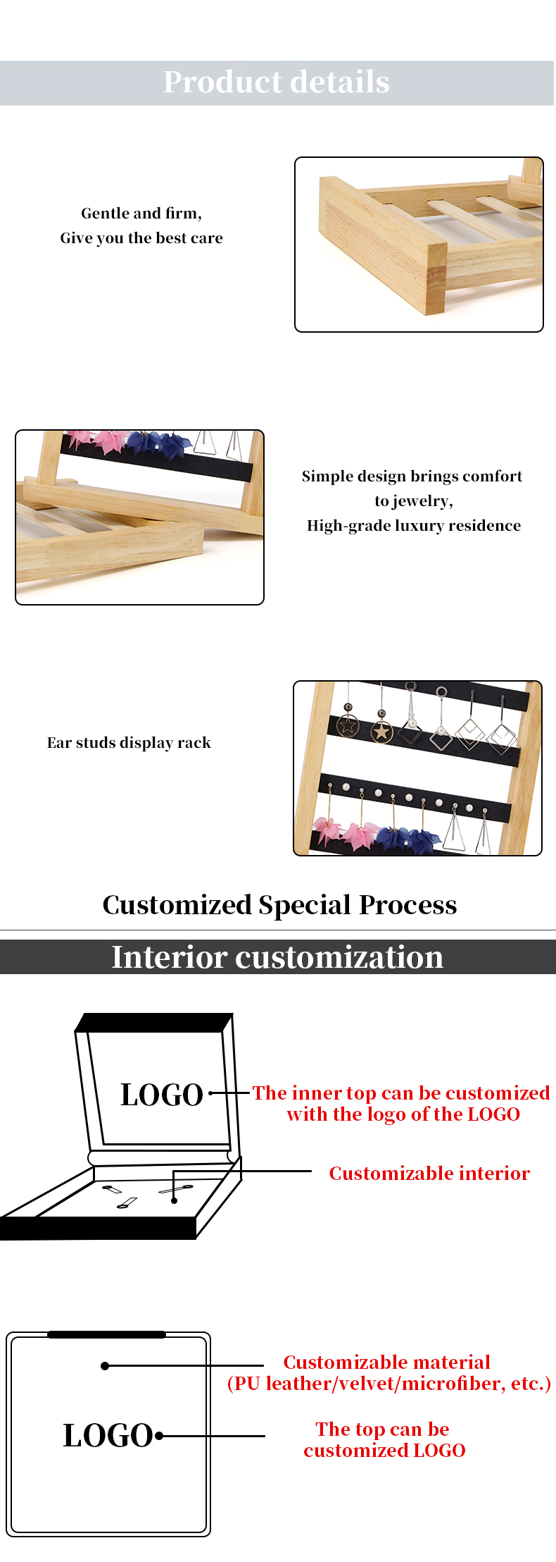 Compact Multipurpose Wooden Ear Rings Drop Display Rack Jewelry Exhibition Stand