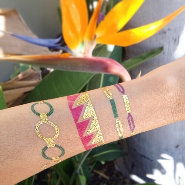 Hot Sale Gold Silver Foil Jewelry Bracelet Necklace Custom Body Temporary Fake Gold Tattoo