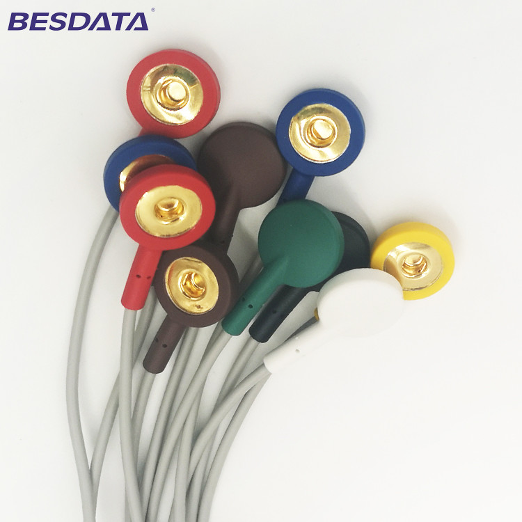 TPU Material PVC TENS ECG EKG Cables shielded Leadwires Customized Cable Snap button IEC Din 1.5mm Plug adapter