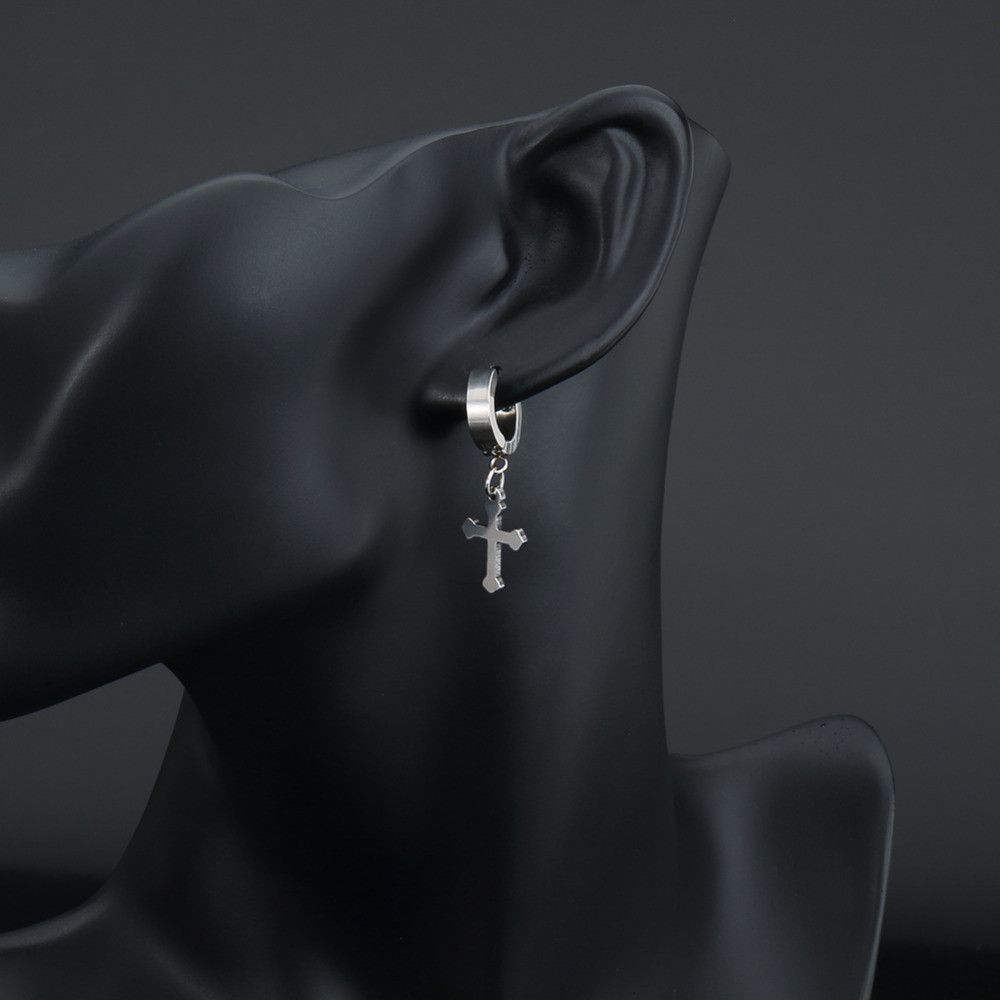 Hot sale cross pendant circle round stainless steel earring hoop earrings