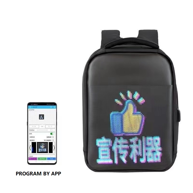 China  image video programmable full color led light digital advertising billboard display bag smart led screen backpack bag