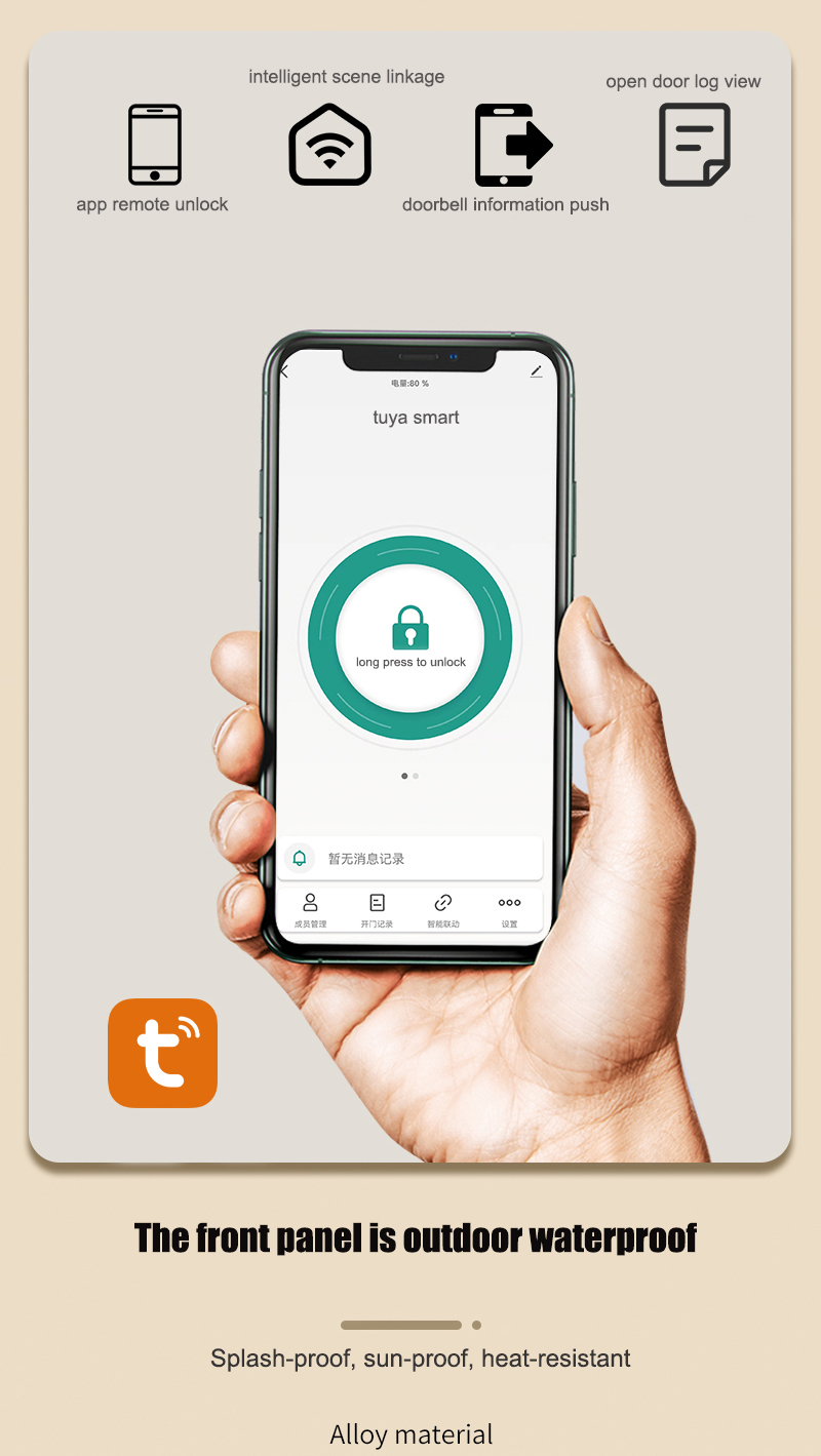 Waterproof IP65 Smart Lock for Office Tuya WIFI TTlock APP Black Silver Handle Intelligent Lock for Sliding Door