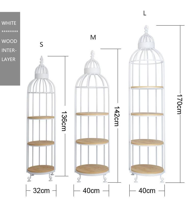 Interior Decoration Metal Display Racks And Stands Creative Bird Cage Shape Flower Shelf