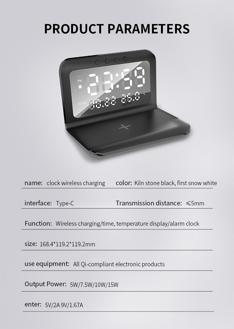 Qi Desk Wireless Phone Charger Holder with LED Display and 15W Wireless Charger Stand