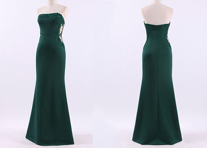 Dark Green Wedding Dresses Waist Two Side See Through Lace Elastic Fabric