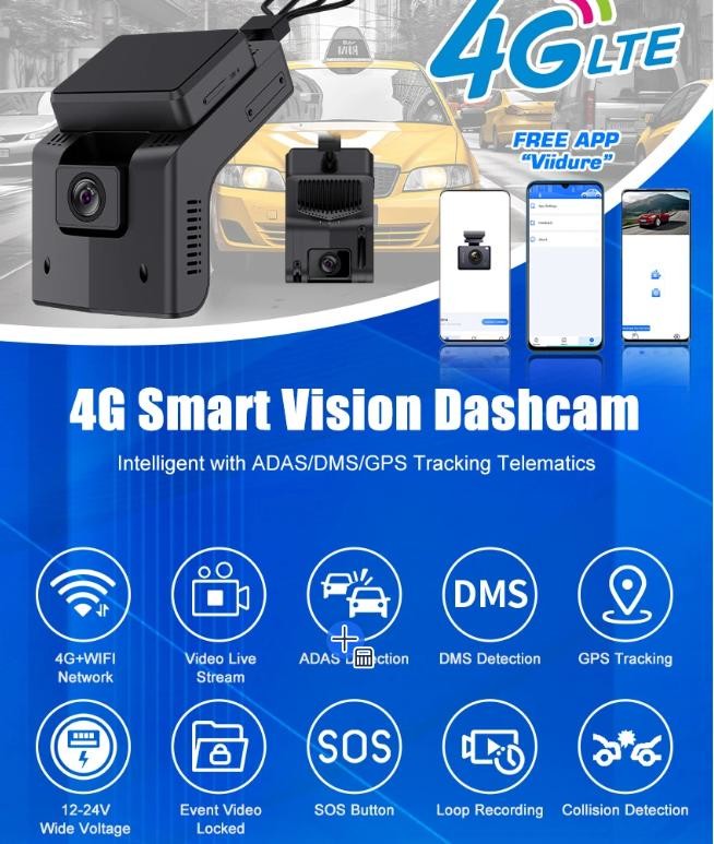 Definition 4G WiFi GPS Night Vision Dash Camera with Loop Recording and Parking Monitor