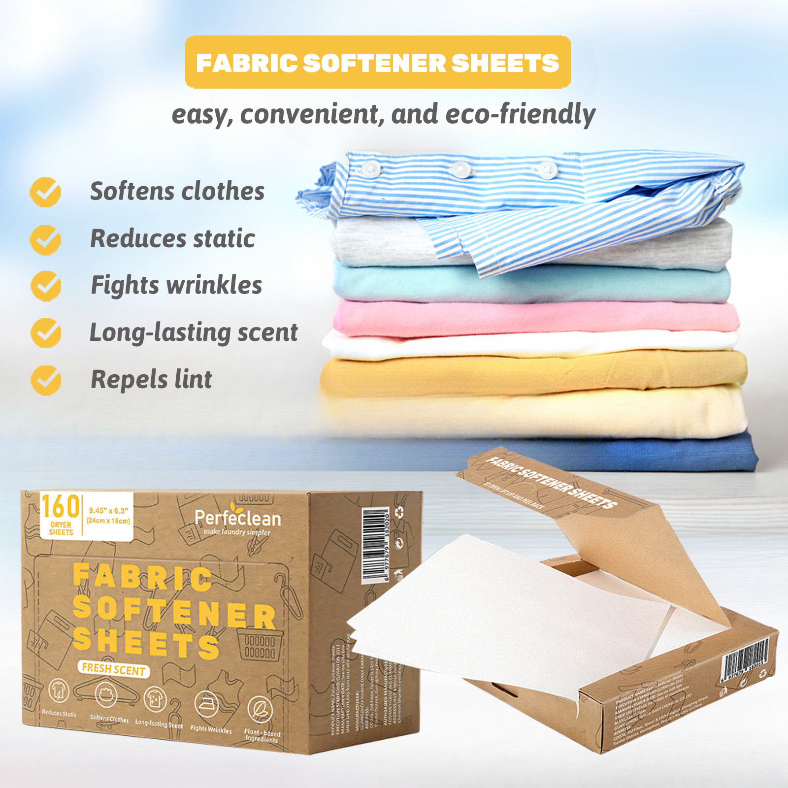 Natural Plant Fabric Dryer Sheet Lightweight Eco Friendly Long Lasting