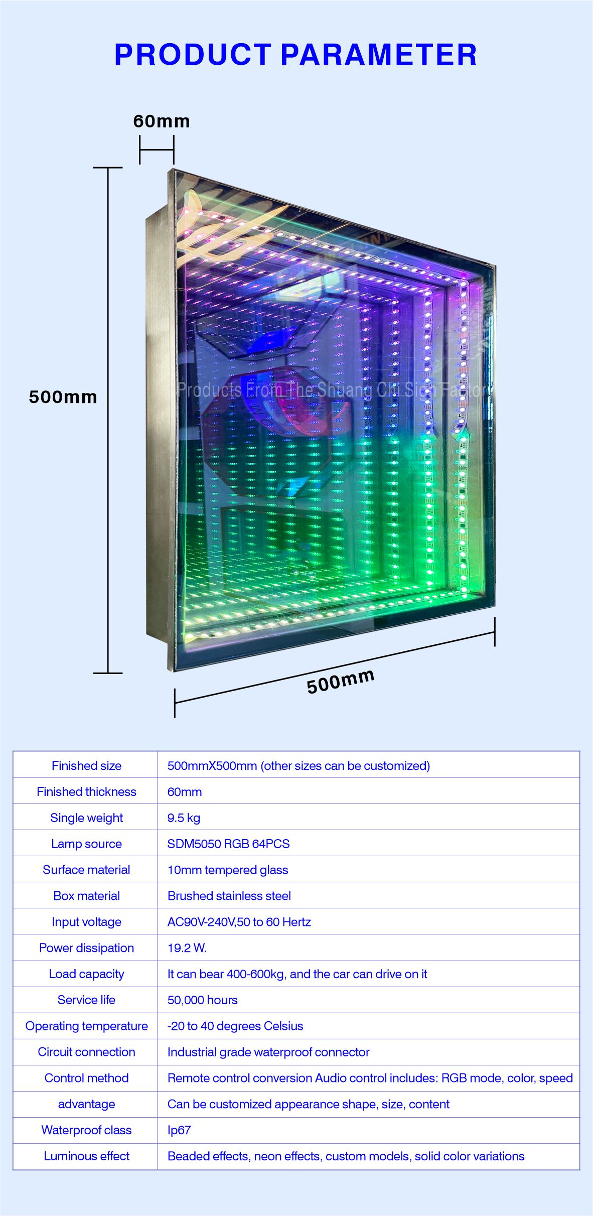 3D Infinity Mirror Video Light LED Dance Floor For Wedding Party Customization