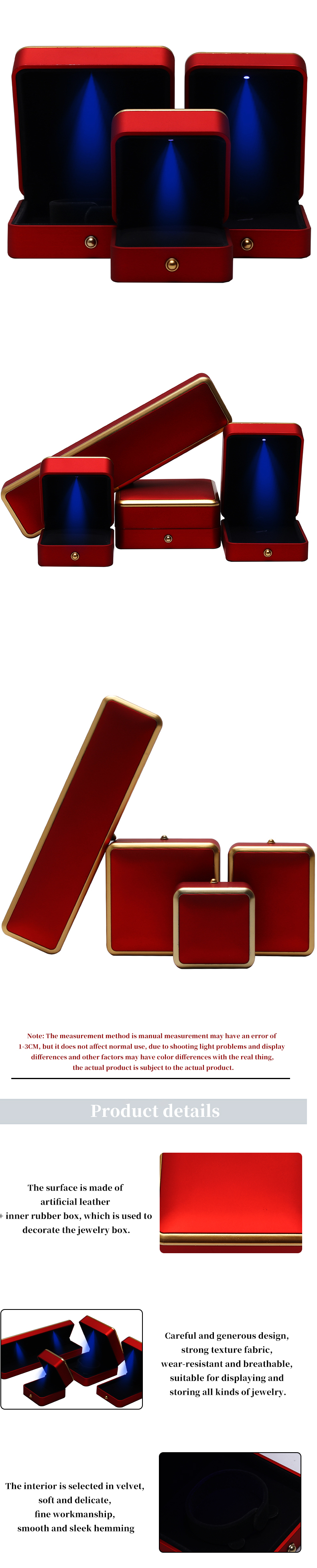 Custom Plastic Spray Painted Square Luxury Necklace Ring Red LED Jewelry Box Handmade