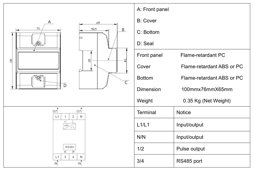 Din Rail Single Phase Digital Electronic Meter/Energy Meter With RS485