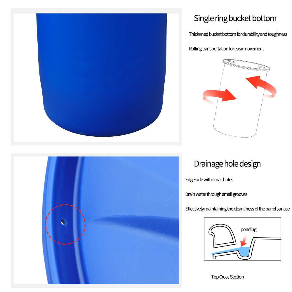 Open Top 200L Black Plastic Barrel Drum With Lid For Chemical Waste Disposal