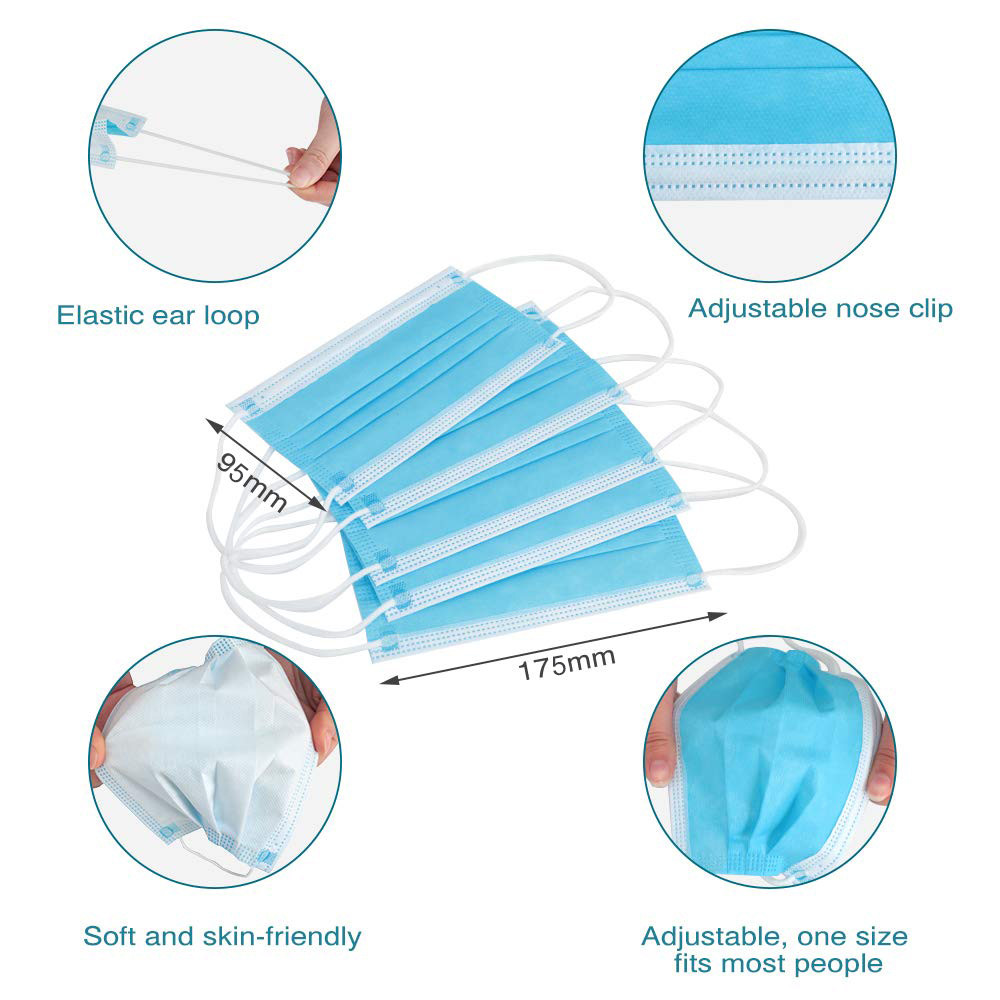 Factory Price Medical Disposable Face Mask, 3ply, ear loop, Blue, oridinary