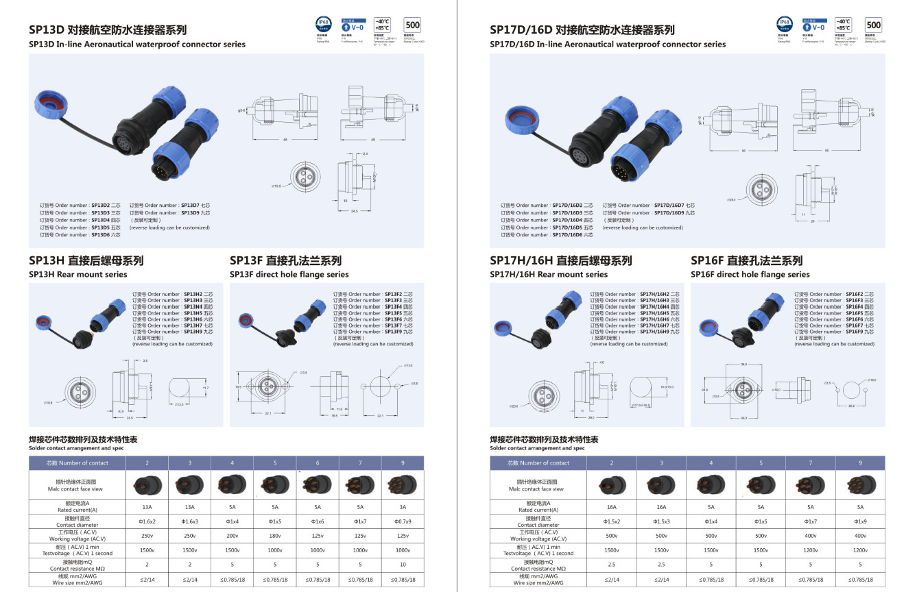 SP Series Waterproof Cable Assembly Connector SP11 SP13 SP17 SP21 SP29 22 24 26 Pin IP67 IP68