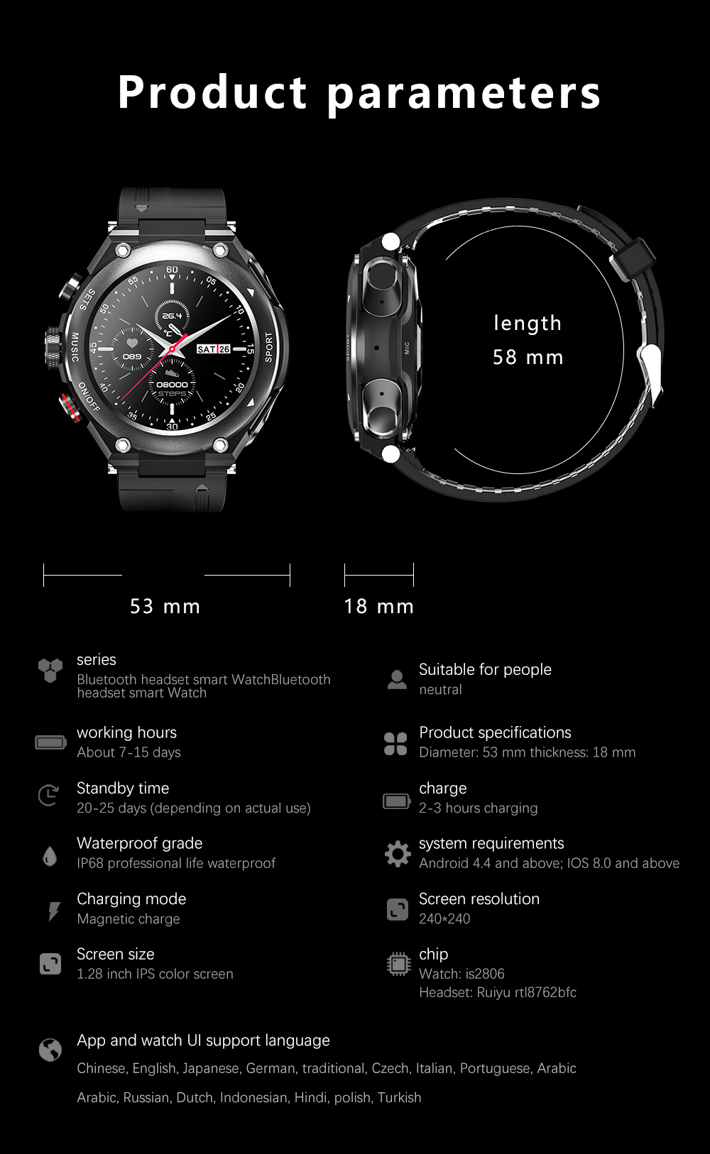 Waterproof TWS Smart watch with Local Music and Wireless Earbud for Maximum Enjoyment