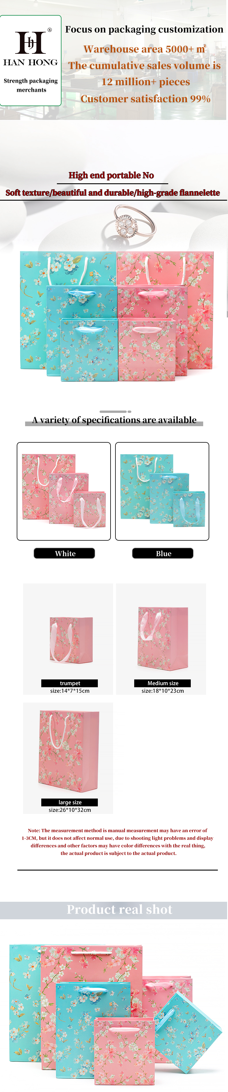 Flower Pattern Sturdy Cardboard Paper Tote Bag With Handles For Girl'S Birthday Gift