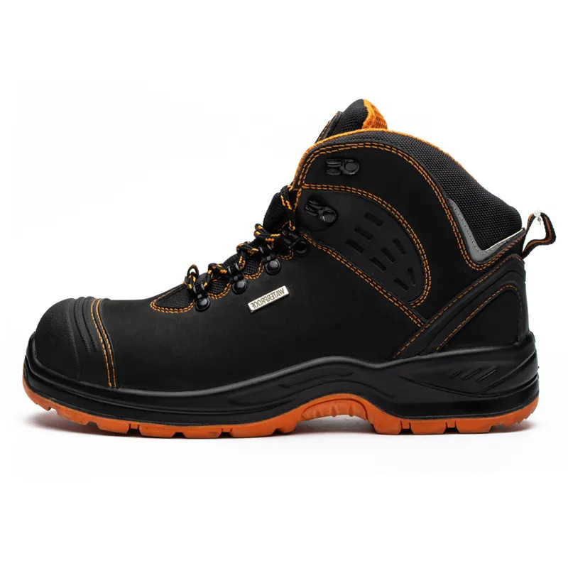 Slip Resistant Genuine Leather Hiking Shoes Black Heavy Duty Steel Toe Boots Unisex