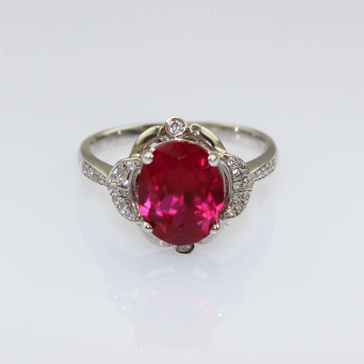 White Gold Plated Solid Silver 8mmx10mm Oval Red Cubic Zircon Ring(R169)