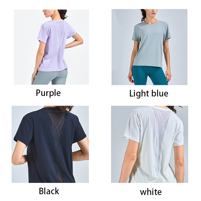 Nude Feeling Women'S Short Sleeve Yoga Tops Mesh Stitching Womens Running T Shirt