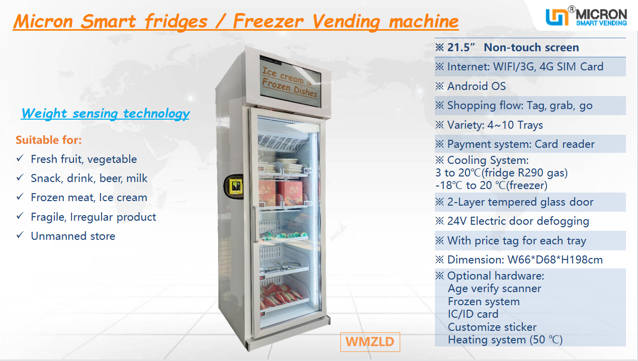 Ice cream vending machine freezer cooling system with touch screen card reader in the mall
