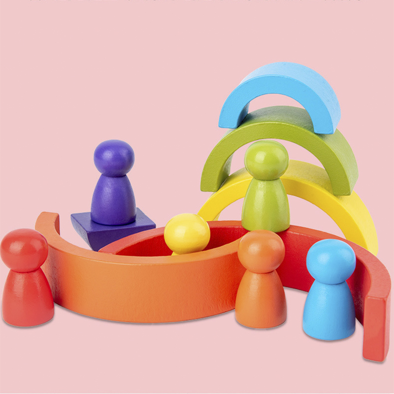 DIY Assembled 11.5cm Wooden Blocks Toys Montessori Block Set Stacked Balance